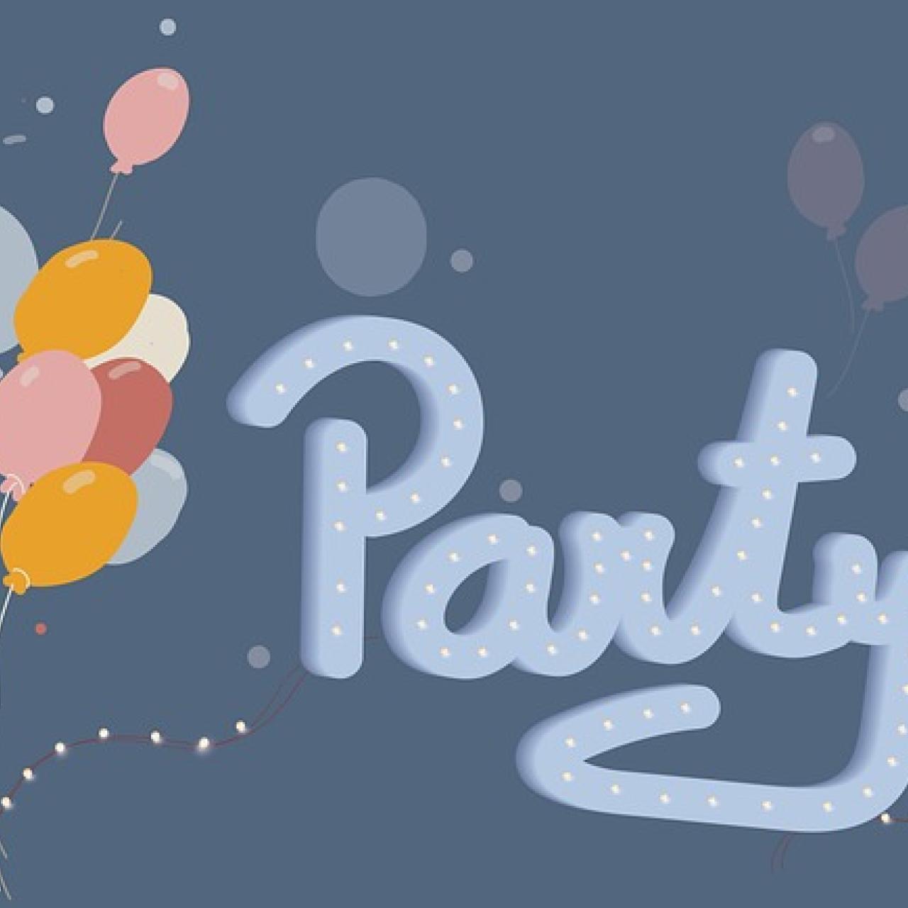 Luftballons und Schriftzug "Party"